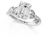 White gold Emerald Solitaire Leaf-Inspired Diamond Ring with Pavé Band and Four-Prong Setting_5