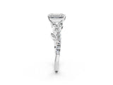 White gold Emerald Solitaire Leaf-Inspired Diamond Ring with Pavé Band and Four-Prong Setting_6