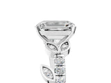 White gold Emerald Solitaire Leaf-Inspired Diamond Ring with Pavé Band and Four-Prong Setting_9