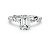 White gold Emerald Solitaire Marquise Side Stone Prong Setting Ring_86