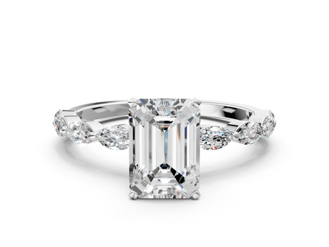 White gold Emerald Solitaire Marquise Side Stone Prong Setting Ring_86