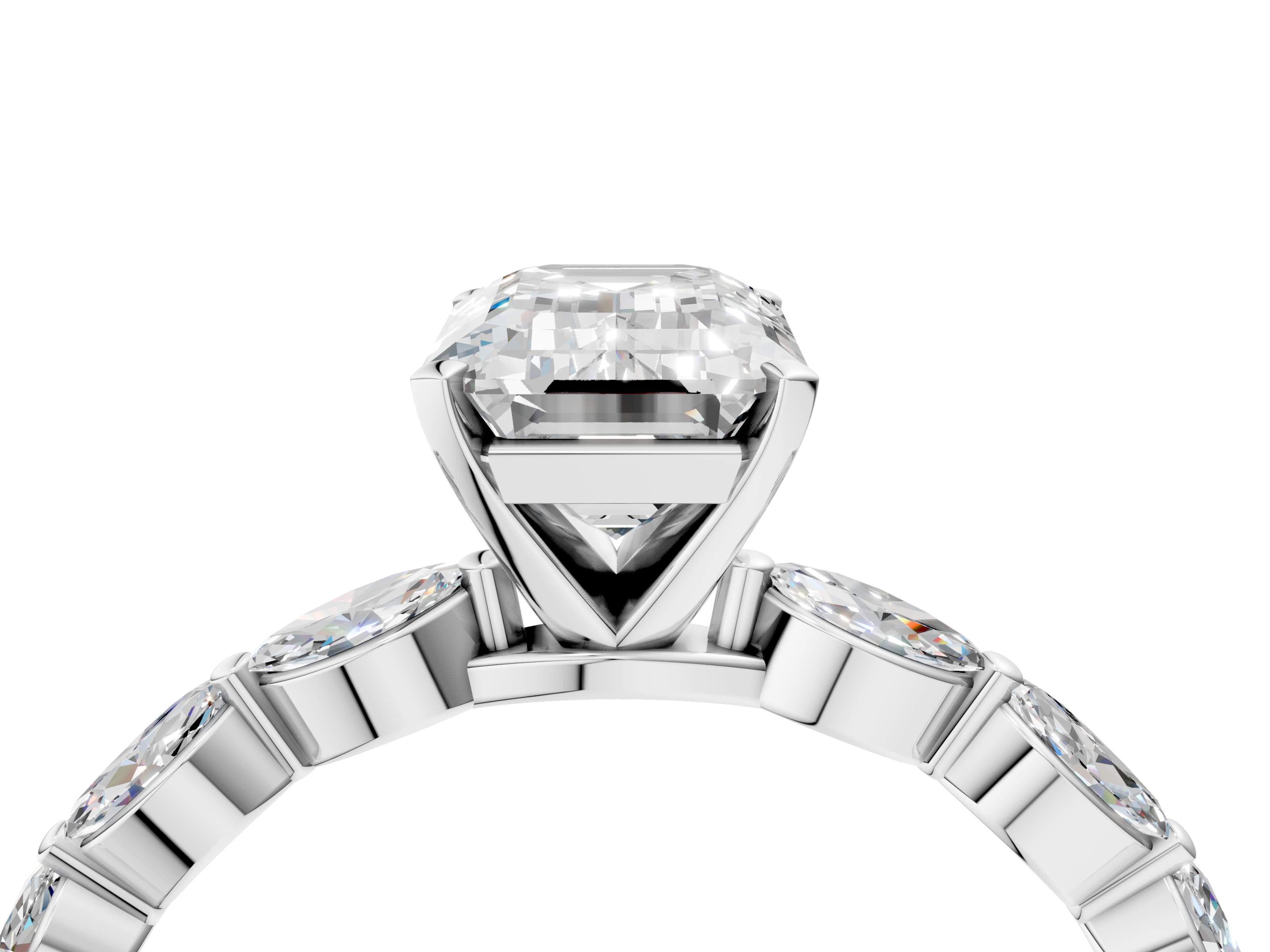 White gold Emerald Solitaire Marquise Side Stone Prong Setting Ring_90