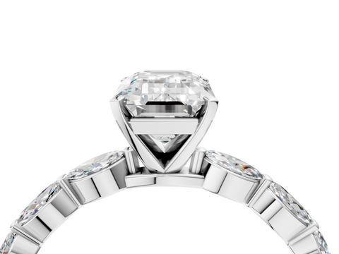 White gold Emerald Solitaire Marquise Side Stone Prong Setting Ring_90