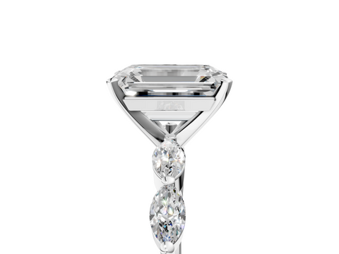 White gold Emerald Solitaire Marquise Side Stone Prong Setting Ring_91