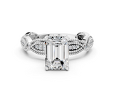 White gold Emerald Solitaire Milgrain Diamond Engagement Ring with Bezel and Marquise Band_101