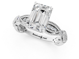 White gold Emerald Solitaire Milgrain Diamond Engagement Ring with Bezel and Marquise Band_103