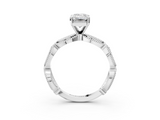 White gold Emerald Solitaire Milgrain Diamond Engagement Ring with Bezel and Marquise Band_105