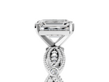 White gold Emerald Solitaire Milgrain Diamond Engagement Ring with Bezel and Marquise Band_106