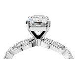 White gold Emerald Solitaire Milgrain Diamond Engagement Ring with Bezel and Marquise Band_106