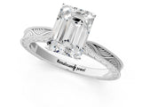 Silver 0.91 Carat F VS1 Emerald Solitaire Milgrain Engraved Band with Four-Prong Setting