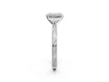 White gold Emerald Solitaire Milgrain Engraved Band with Four-Prong Setting_6