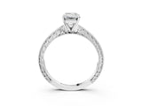 White gold Emerald Solitaire Milgrain Engraved Band with Four-Prong Setting_7