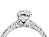 Silver 0.91 Carat F VS1 Emerald Solitaire Milgrain Engraved Band with Four-Prong Setting