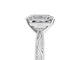 White gold Emerald Solitaire Milgrain Engraved Band with Four-Prong Setting_9