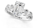White gold Emerald Solitaire Milgrain Leaf Band with Prong Setting_4