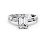 White gold Emerald Solitaire Pavé Band Prong Setting Ring_18