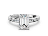 White gold Emerald Solitaire Pavé Band Prong Setting Ring_48