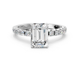 White gold Emerald Solitaire Pavé Band with Four-Prong Setting_166