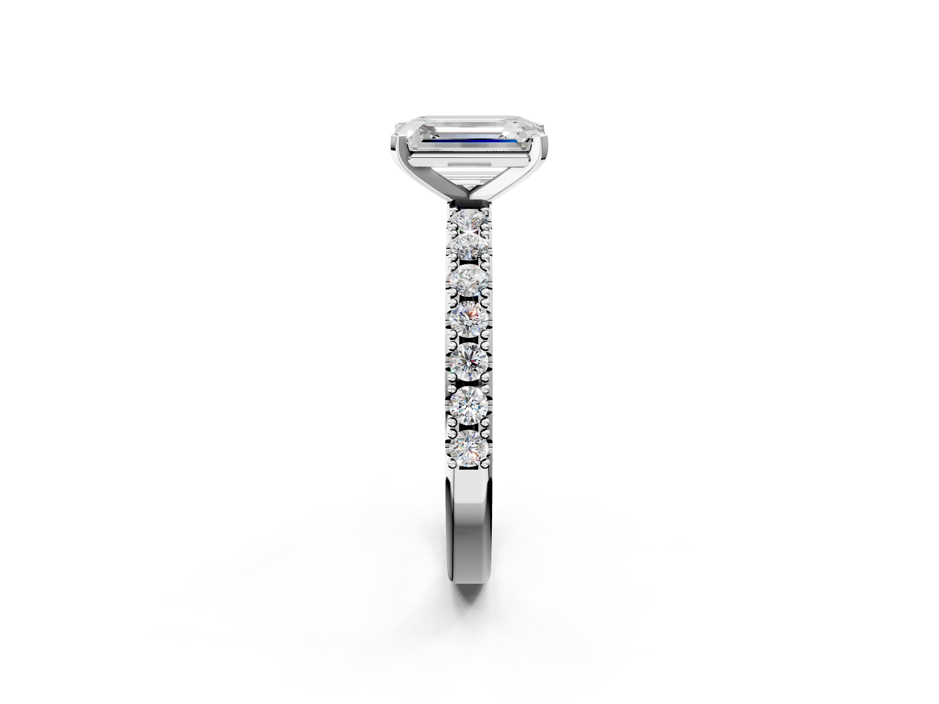 White gold Emerald Solitaire Pavé Band with Four-Prong Setting_168