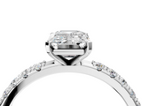 White gold Emerald Solitaire Pavé Band with Four-Prong Setting_170