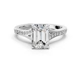 White gold Emerald Solitaire Pavé Band with Four-Prong Setting_64