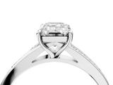 White gold Emerald Solitaire Pavé Band with Four-Prong Setting_68