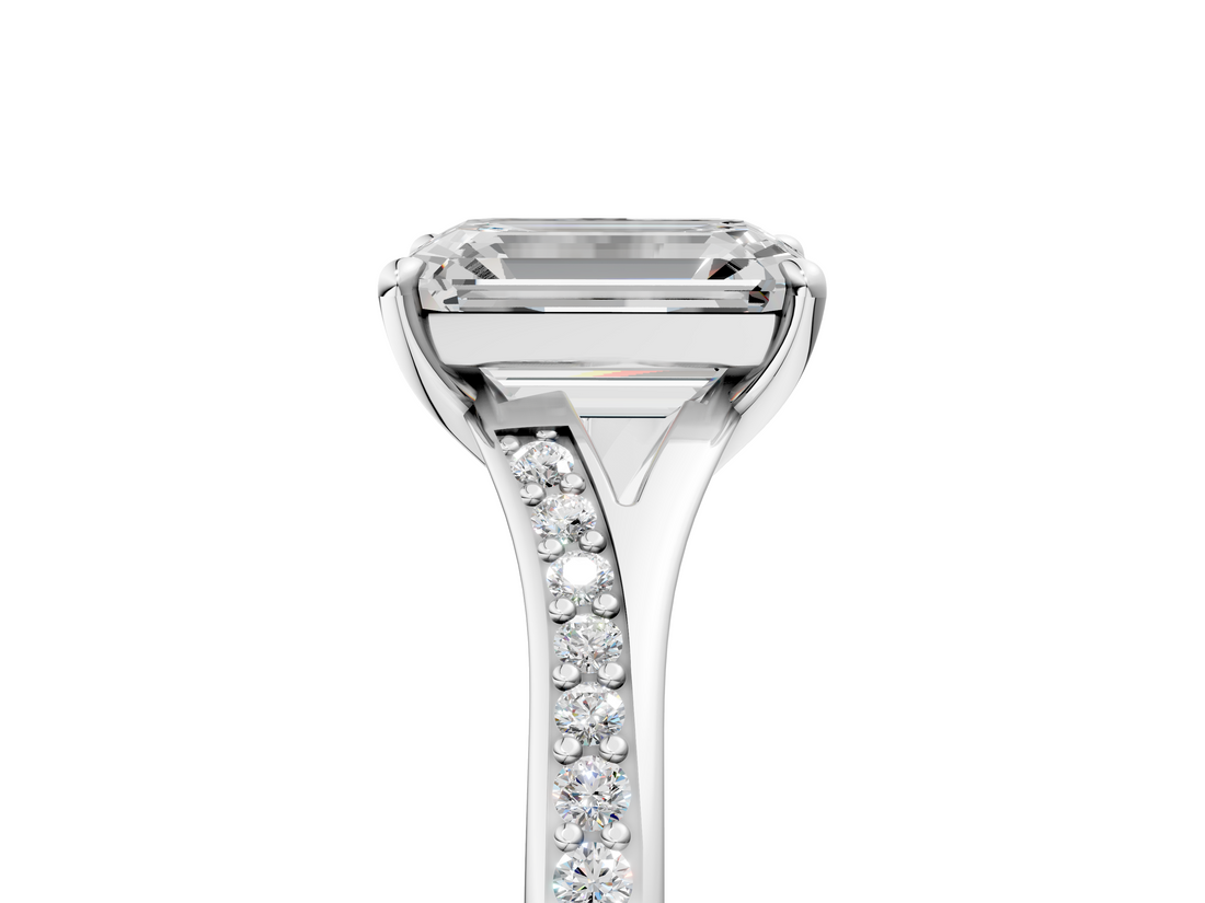 White gold Emerald Solitaire Pavé Band with Four-Prong Setting_77