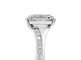 White gold Emerald Solitaire Pavé Band with Four-Prong Setting_77