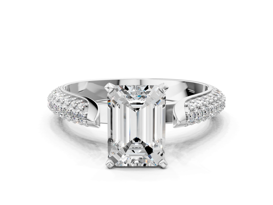White gold Emerald Solitaire Pavé Diamond Engagement Ring with Four-Prong Setting_197