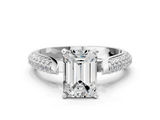White gold Emerald Solitaire Pavé Diamond Engagement Ring with Four-Prong Setting_197