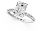 10K White Gold 0.91 Carat F VVS2 Emerald Diamond Solitaire Engagement Ring with Round Pavé Band and Prong Setting