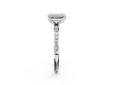 10K White Gold 0.91 Carat F VVS2 Emerald Diamond Solitaire Engagement Ring with Round Pavé Band and Prong Setting