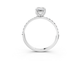 10K White Gold 0.91 Carat F VVS2 Emerald Diamond Solitaire Engagement Ring with Round Pavé Band and Prong Setting