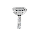 10K White Gold 0.91 Carat F VVS2 Emerald Diamond Solitaire Engagement Ring with Round Pavé Band and Prong Setting