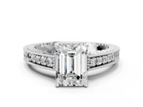 White gold Emerald Solitaire Pavé Diamond Milgrain Engagement Ring with Four-Prong Setting_29