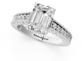 White gold Emerald Solitaire Pavé Diamond Milgrain Engagement Ring with Four-Prong Setting_30