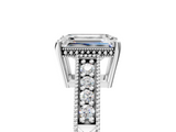 White gold Emerald Solitaire Pavé Diamond Milgrain Engagement Ring with Four-Prong Setting_34