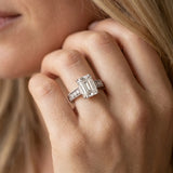 White gold Emerald Solitaire Pavé Diamond Milgrain Engagement Ring with Four-Prong Setting_52