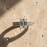 White gold Emerald Solitaire Pavé Diamond Milgrain Engagement Ring with Four-Prong Setting_53