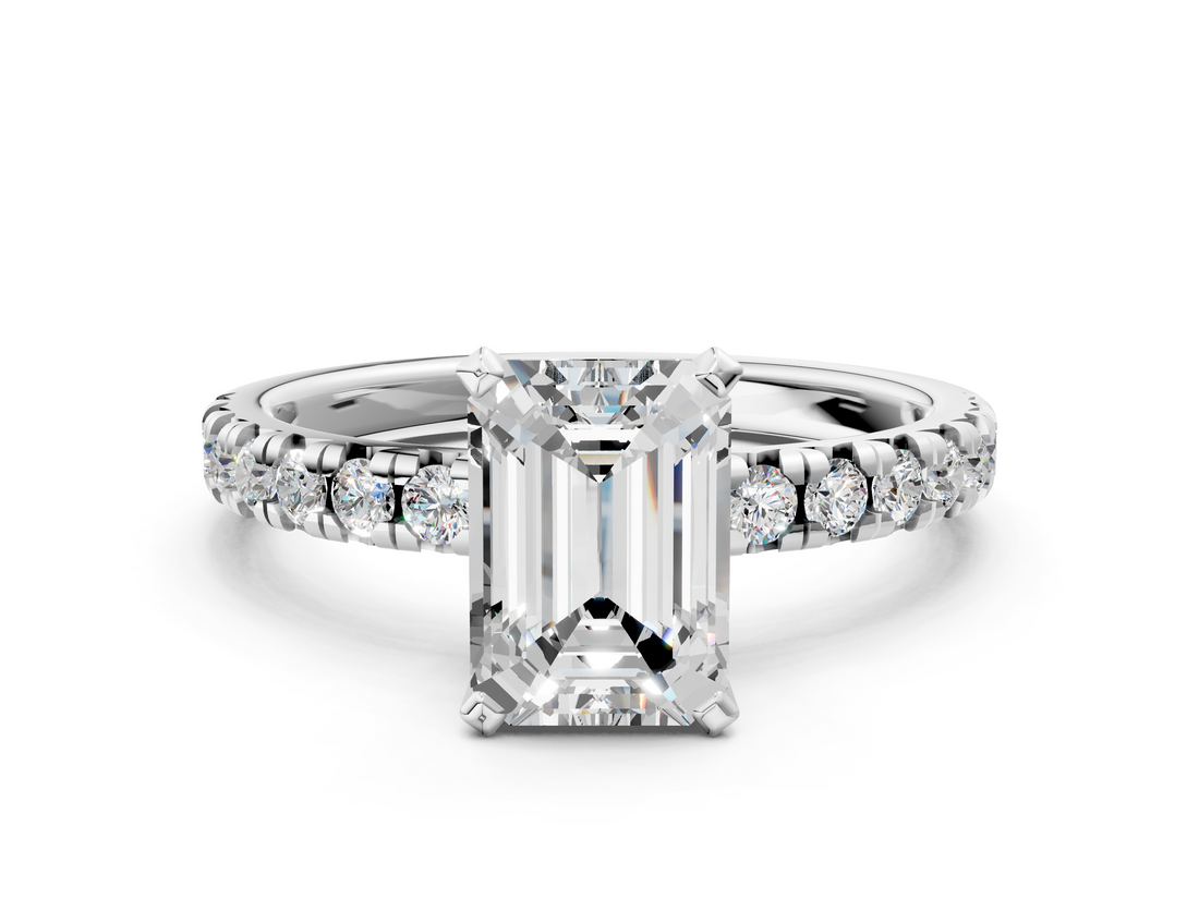 White gold Emerald Solitaire Pave Diamond Engagement Ring with Four-Prong Setting_368