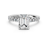 White gold Emerald Solitaire Pave Diamond Engagement Ring with Four-Prong Setting_368
