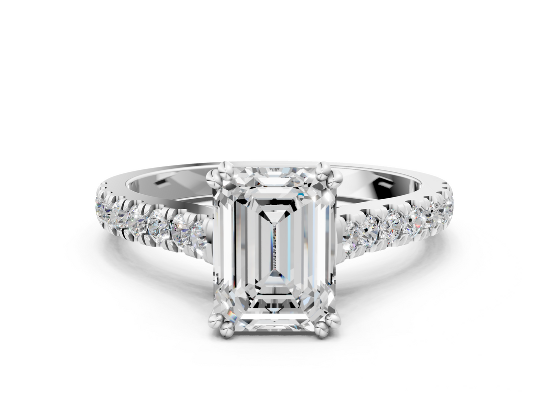 White gold Emerald Solitaire Pave Diamond Engagement Ring with Prong Setting_55