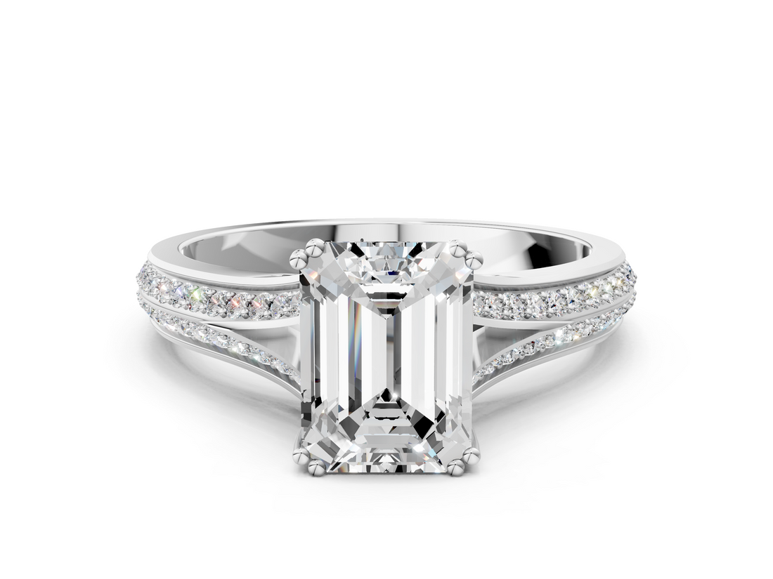 White gold Emerald Solitaire Pave Split Shank Engagement Ring with Six-Prong Setting_47