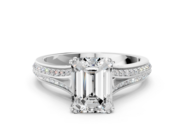 White Gold Emerald Cut Split Shank Pave Engagement Ring Setting