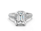 White gold Emerald Solitaire Pave Split Shank Ring with Four-Prong Setting_81
