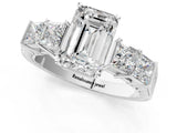 White gold Emerald Solitaire Princess Side Stone Engraved Band Prong Setting Ring_4