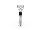 White gold Emerald Solitaire Princess Side Stone Engraved Band Prong Setting Ring_5