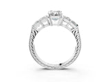 White gold Emerald Solitaire Princess Side Stone Engraved Band Prong Setting Ring_6