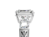 White gold Emerald Solitaire Princess Side Stone Engraved Band Prong Setting Ring_8