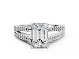 White gold Emerald Solitaire Split Shank Pavé Diamond Engagement Ring_376